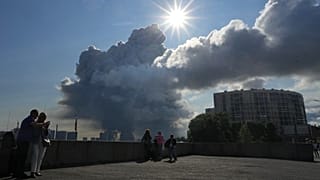 Smoke rises following a Ukrainian drone attack on a warehouse for online retailer Wildberries in St. Petersburg, 24 July, 2026