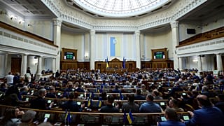 Ukrainian parliamentarians vote at the Verkhovna Rada in Kyiv, 8 May, 2025