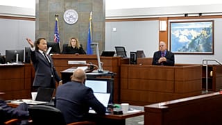 Michael Sanft, attorney for Duane Davis, questions witness during Davis' murder trial, related to the 1996 killing of rapper Tupac Shakur, in Las Vegas, Monday, Aug. 17, 2026