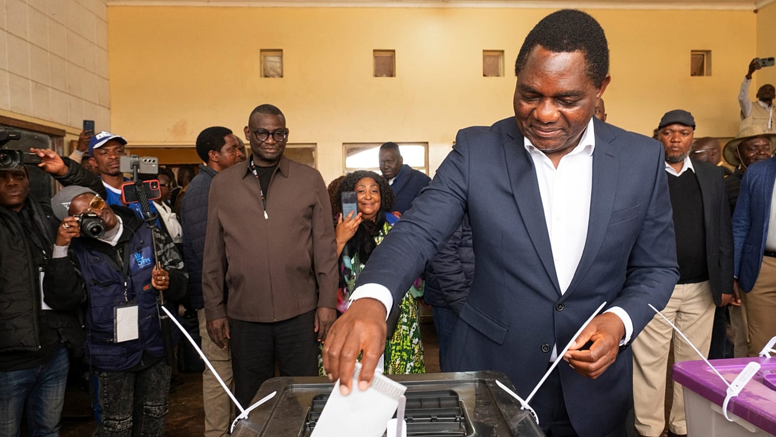 Zambia's President Hakainde Hichilema casts his vote at a polling station in Lusaka, 13 August, 2026