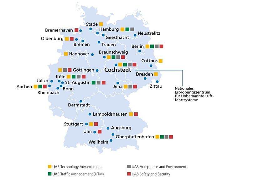Standorte der Drohnenforschung des DLR in Deutschland
