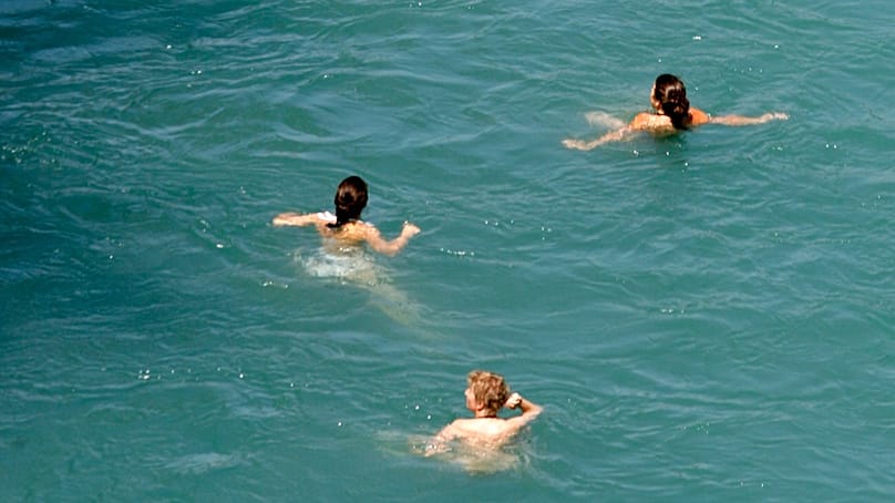 Schwimmer im Rhein bei Basel.