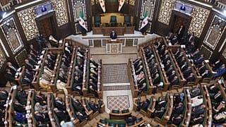  الرئيس السوري أحمد الشرع يخاطب الجلسة الافتتاحية لمجلس الشعب السوري المُشكَّل حديثاً، الأحد 12 يوليو 2026.