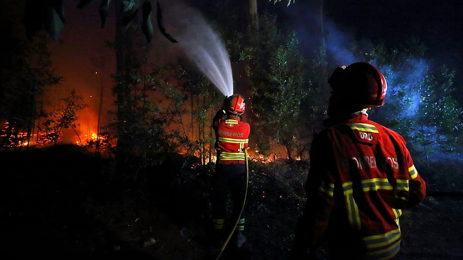 Os bombeiros trabalham para extinguir um incêndio nos arredores de Sever do Vouga, 18 de setembro de 2024