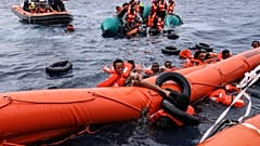 Migrants in the Mediterranean who were rescued by the Sea-Watch 3.