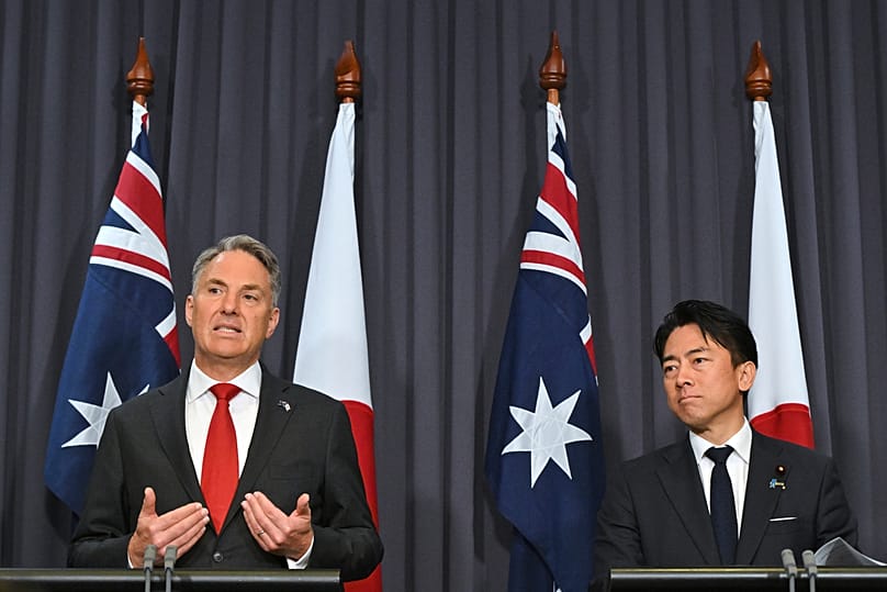 Australia's Deputy Prime Minister Richard Marles with Japan's Defence Minister Koizumi Shinjiro in Canberra, 18 August, 2026