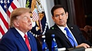 Secretary of State Marco Rubio listens as President Donald Trump speaks during a roundtable on the American mining industry, Friday, Aug. 7, 2026, at the State Department.