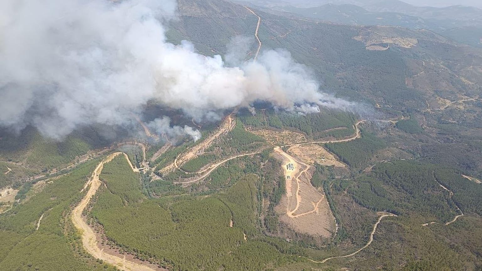 El incendio forestal de Pinofranqueado (Cáceres), declarado de nivel 2 de peligrosidad, avanza hacia el límite con la provincia de Salamanca.