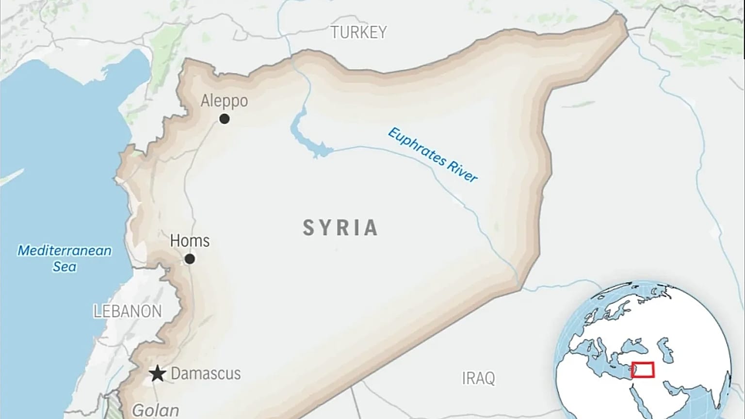 Suriye'yi ve başkent Şam'ı gösteren harita. (AP Photo)
