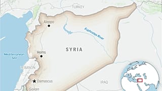 Suriye'yi ve başkent Şam'ı gösteren harita. (AP Photo)