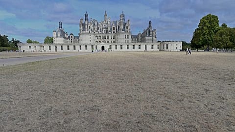 Chambord Castle and its lawns scorched by the heatwave