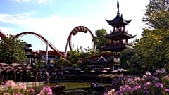 The Demon looping in front of the Japanese Tower, Copenhagen, Denmark, on 15 August 2026.