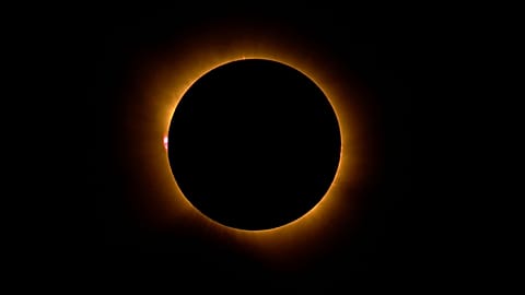 The moon covers the sun during the total solar eclipse in Palencia, Spain