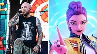 Balra: Ryan Clark, a Demon Hunter tagja a 2019-es Louder Than Life fesztiválon a Highland Festival Grounds-on; jobbra: a Netflix „KPop Demon Hunters”.