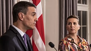Denmarks Prime Minister Mette Frederiksen, right, meets with Spain's Prime Minister Pedro Sanchez at Marienborg in Lyngby Denmark, Thursday 2 March, 2023.