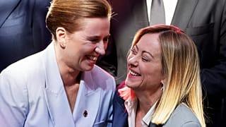 Denmark's Prime Minister Mette Frederiksen, left, laughs with Italian Prime Minister Giorgia Meloni at the Coalition of the willing summit in Paris on March 27, 2026.