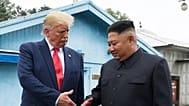 North Korean leader Kim Jong Un, right, and U.S. President Donald Trump shake hands at the border village of Panmunjom in the Demilitarized Zone on June 30, 2019.