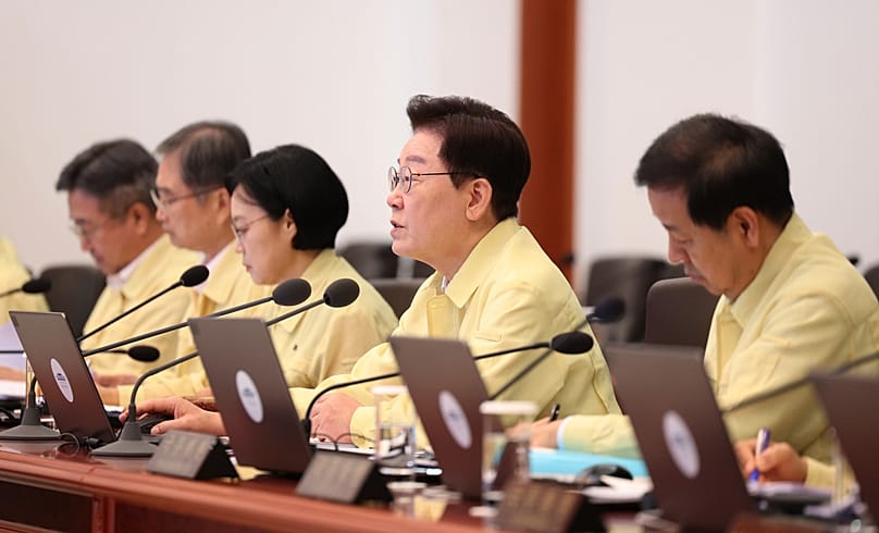 South Korean President Lee Jae Myung speaks during a cabinet meeting at the presidential office in Seoul, South Korea, Tuesday, Aug. 18, 2026