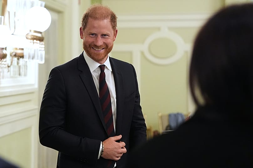 The UK's Prince Harry, the Duke of Sussex, arrives to speak at a roundtable about support for veterans, Wednesday, Aug. 19, 2026, in Washington