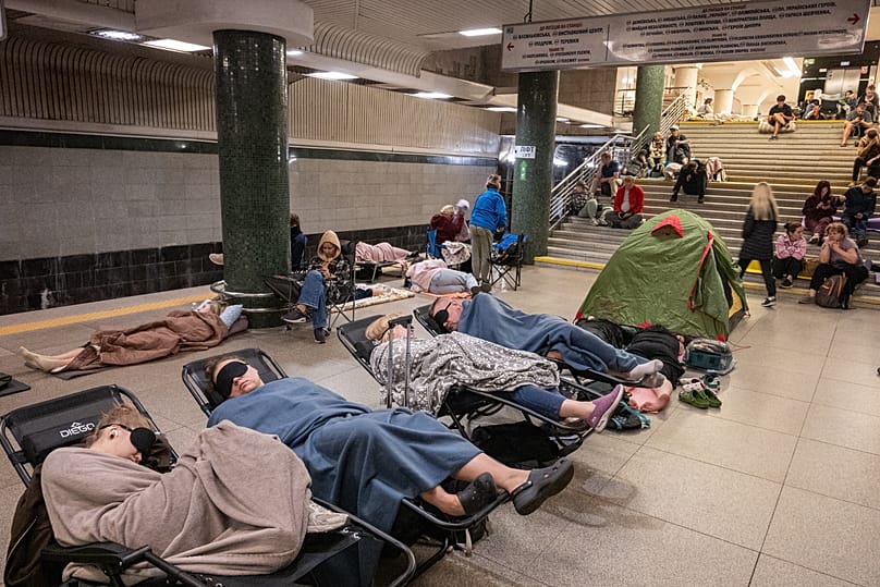 People take shelter in a metro station during a night Russian attack, in Kyiv, Ukraine. 20 August, 2026.