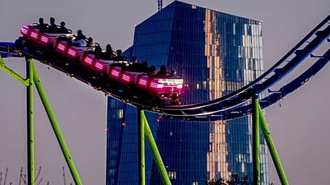 File - A roller coaster is pictured near the European Central Bank in Frankfurt, Germany, Wednesday, 10 April 2024. 