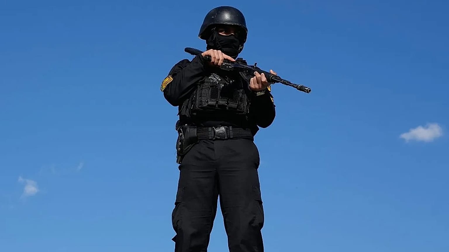 A member of the police special forces stands guard in Iran