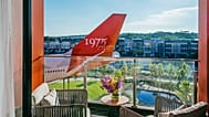 Balcony view of one of the hotel’s refurbished Boeing 747 aircraft from its Premium room