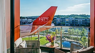 Balcony view of one of the hotel’s refurbished Boeing 747 aircraft from its Premium room