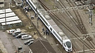 A Spacia X express train stops after hitting four workers at Shin-Kanuma Station, 20 August, 2026