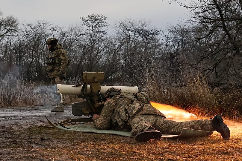 Soldiers fire an anti-tank missile system during a drill close to the frontline in the Zaporizhzhia region, 4 January, 2026