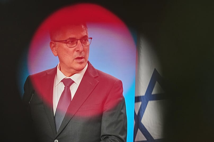 Israel's Foreign Minister Gideon Sa'ar briefs the media in Berlin, 5 May, 2026