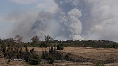 Дым от лесного пожара в Делиблатских песках к северо-западу от Белграда, 20 августа 2026 года