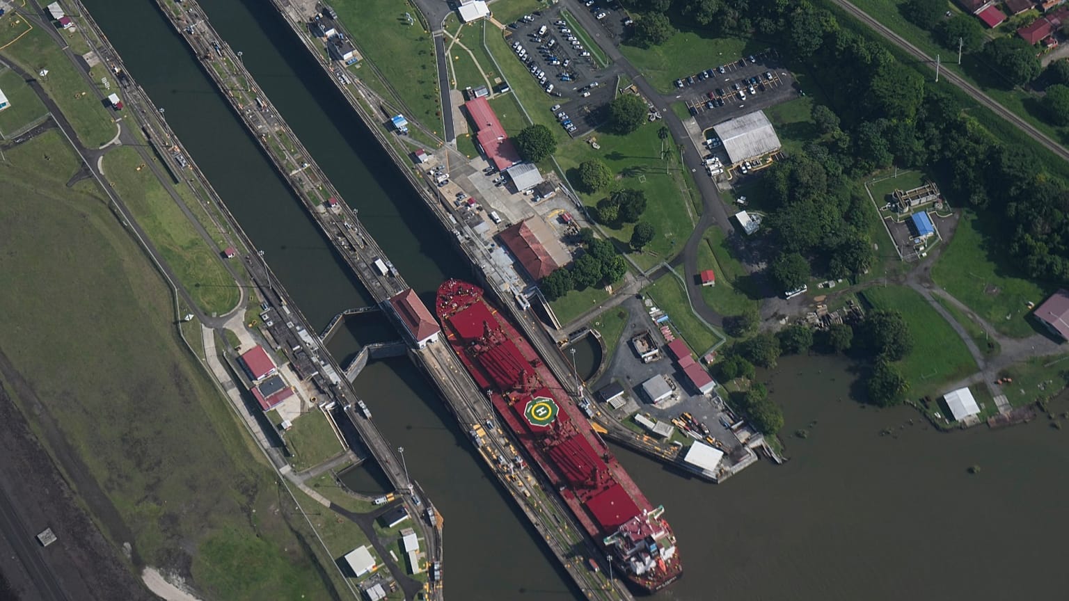 A ship transits the Pedro Miguel Locks of the Panama Canal in Panama City, 14 August, 2026