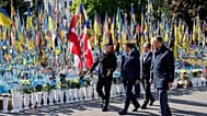 Ukraine's President Volodymyr Zelensky amid European heads of state and former British Prime Minister Keir Starmer in Kyiv, Ukraine, 10 May, 2025.