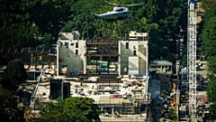 Marine One with President Donald Trump passes over construction on the new White House ballroom, Friday, Aug. 21, 2026,
