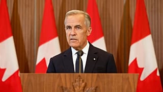 Prime Minister Mark Carney speaks about Canada's response to new U.S. tariffs during a news conference on Parliament Hill in Ottawa on Saturday, Aug. 22, 2026.