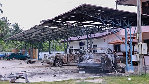 Vehicles damaged by arson at a local government office in Sri Sakhon Subdistrict in Narathiwat province, 23 August, 2026