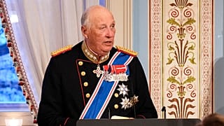 Norway's King Harald gives a speech during a gala dinner at the Palace in Oslo, 8 April, 2025