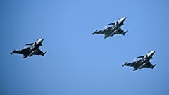 Three Gripen fighter jets at the 20 August air show
