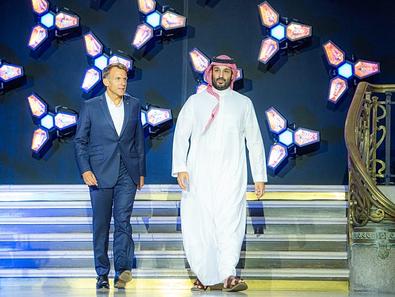 French President Emmanuel Macron and Saudi Crown Prince Mohammed bin Salman attend the closing ceremony of the Esports World Cup in Paris.