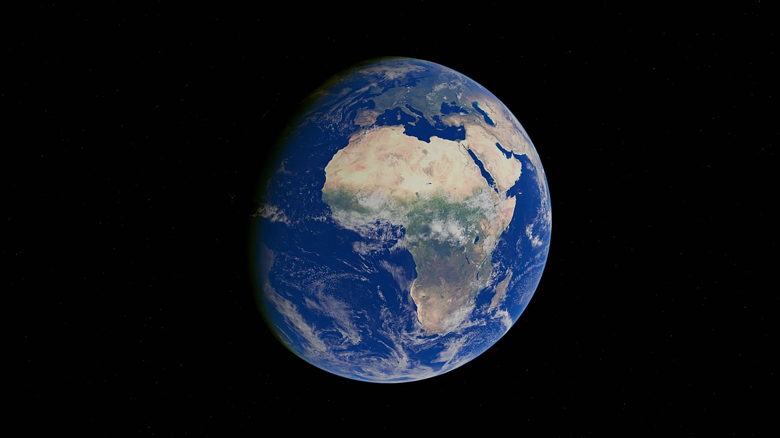 Lélegzetelállító felvétel a Földről, amelyen Afrika és Európa rajzolódik ki az űr fekete üressége előtt