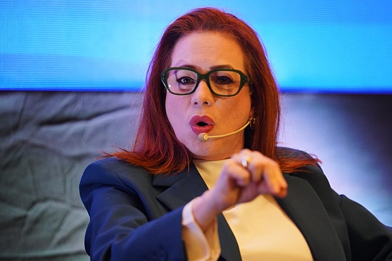 Ekvador'dan Latin Amerika ve Karayip bölgesi BM Genel Sekreterliği adayı Maria Fernanda Espinosa, Montevideo kentinde tekliflerin görüşüldüğü bir toplantıda, 3 Ağustos 2026.