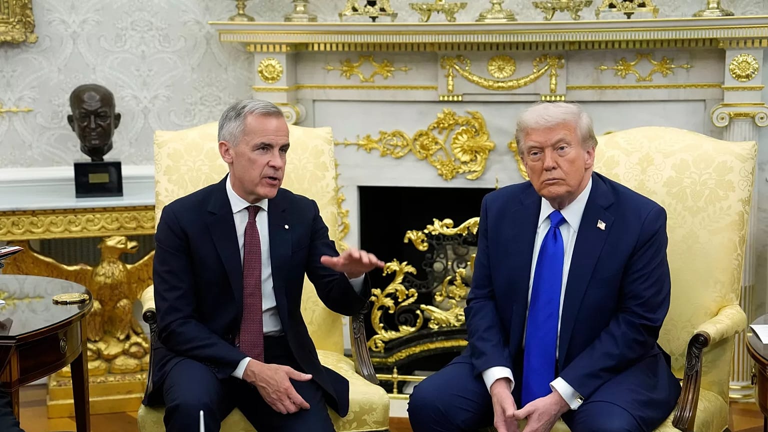 Canada Prime Minister Mark Carney and President Donald Trump hold a press conference at the White House in Washington, D.C., Oct. 7, 2025.