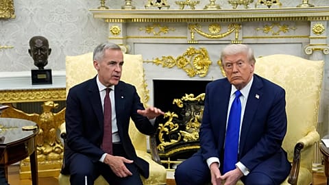 Canada Prime Minister Mark Carney and President Donald Trump hold a press conference at the White House in Washington, D.C., Oct. 7, 2025.