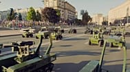 Column of Ukrainian unmanned ground vehicles on the Khreshchatyk in central Kyiv, August 24, 2026. 