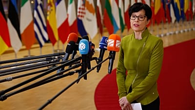 AB'nin Genişleme Komiseri Marta Kos, Brüksel'de AB dışişleri bakanları toplantısına gelirken basın mensuplarıyla konuşuyor, Perşembe, 29 Ocak 2026.