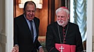 Russian Foreign Minister Sergei Lavrov with Archbishop Paul Richard Gallagher during their meeting in Moscow, 9 November, 2021