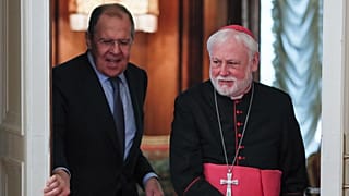 Russian Foreign Minister Sergei Lavrov with Archbishop Paul Richard Gallagher during their meeting in Moscow, 9 November, 2021
