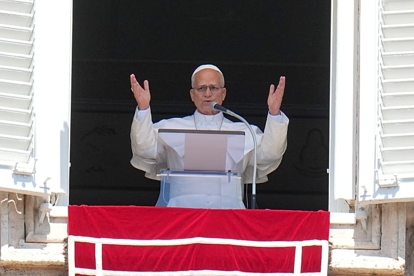 Pope Leo XIV delivers the Angelus noon prayer in St. Peter's Square at the Vatican, 23 August, 2026