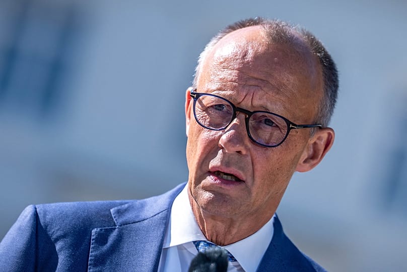 German Chancellor Friedrich Merz speaks before the start of the federal government's closed-door meeting at Neuhardenberg Castle, 25 August, 2026